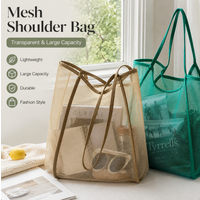 Portable INS Style Transparent Mesh Bag Fashionable Lightweight Versatile Large Capacity Portable Bag Beach Mesh Shopping Bag