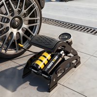 Heavy Duty Foot Air Pump 15Bar - for Car/Bike/Moto Tires, Balls, Air Beds, Fast Inflation, Gauge, Foldable, 3 Nozzles