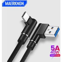 90 Degree Elbow 40W USB to Type C Fast Charging Cable for Huawei Mate 50 40 30 Xiaomi Samsung USB Type C Quick Charge Data Cord