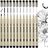 Lekreo 12 Size Micron Fineliner Pens - Archival Black Ink Pen - Pens for Writing, Drawing, or Bullet Journaling