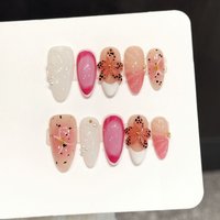 10Pcs Handmade White French Press on Nails with 3D Petals Decor Sweet Cool False Nail Tips European Fashion Fake Nail Patches