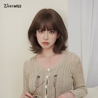 Routine Bob Wigs Short Loose Curl Coffee Brown Wigs with Bangs High Density Synthetic Wigs for Women Daily Party Use 12.2 Inches