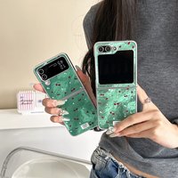 For Samsung Galaxy Z Flip 6 5 4 3 Case with Red Cherry Blossom & Green Grass - Shockproof Luxury Glitter Phone Cover For Girl