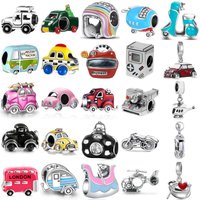 S925 Silver Transport Vehicle Charm Beads Car Bus Motorcycle Plane Scooter Camera Helmet Camper Jewelry Gift For Women