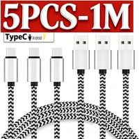 NEW 5/1PCS 2.4A USB Type C Fast Charging Cable Nylon Braided Data Sync for Samsung Huawei Xiaomi Android Mobile Devices USB C