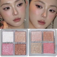 3D Embossed 4-Color Face Highlighter Palette Pink Pearly Shimmer Smooth Baked Powder Glitter Contour Brighten Illuminator Makeup