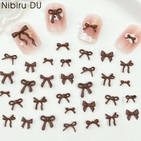 100pcs 3D Acrylic Charms Resin Bowknot Winter Maillard Brown Ribbon Bow Nail Art Decorations DIY Manicure Accessories Rhinestone