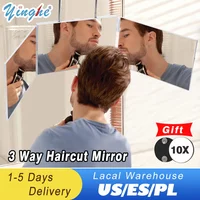Trifold Self Haircut Mirror Rechargeable with Height Adjustable 3 Way Mirror for Self Hair Cutting 360 Mirror with LED Lights