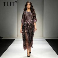 TLIT Fashion Women's Elegant Evening Dresses Embroidered Sequin Short Sleeve Double-Layered Long Dress 2026 Summer New SK3071