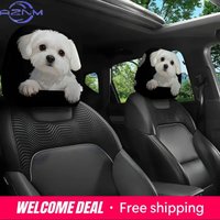 2pcs/4pcs White Dog Print Headrest Covers, 2D Flat Elastic Material, Washable and Easy to Install,