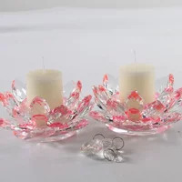 Cute Lotus Candle Holder Crystal Clear Figurines Tealight Candlestick Glass Home Ornament Everlasting Lamp Base Party Decor