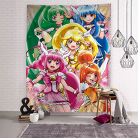 Smile PreCure Tapestry, Glitter Force Five Mermaid Princesses Wall Hanging, Cute Magical Girls Room Decor for Bedroom & Dorm