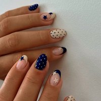 24pcs Oval Star Polka Dot Nail Stickers, Acrylic Material, Perfect Fit, Fake Nails, False Nails, Fashion Press On Nails