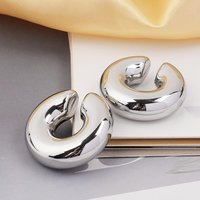 Trendy Geometry C Shape Clip Earring Stud Tube Thick Earclips Jewelry Retro Non Piercing Chunky Round Circle Ear Cuff for Women