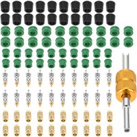101Pcs HVAC Hose Gasket AC Valve Core Repair Tool Kit 60 Hose Gaskets 20 Valve Cores 20 Thimble and 1 Valve Core Remover Tool
