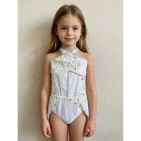 Rhythmic gymnastics training wear, white dance competition wear, aerobics performance wear