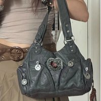 Y2Kwomen Large Capacity Single Shoulder Crossbody Bag Retro Motorcycle Street Trend Sweet Cool Style Mixed With Rivet Decoration