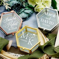 Custom Hexagon Glass Ring Box Transparent Clear Jewelry Box for Wedding Engagement Decor Proposal Ring Bearer Gift Display Case
