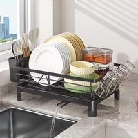 Dish Drying Rack, Rustproof Kitchen Dish Drainer, Dish Racks with Cutlery Holder Cup Holder & Drainboard, for Kitchen Counter