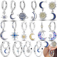 Women's Shiny 925 Sterling Silver Star Moon Sun Original Design Trendy Earrings Fit Wedding Party Exquisite Jewelry Gift