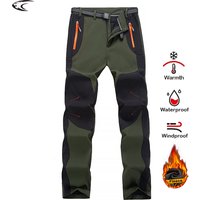 LNGXO Thick Warm Fleece Hiking Pants Men Winter Waterproof Windproof Outdoor Soft Shell Rain Trousers Trekking Camping Ski Pants