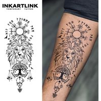 Lion And Balance Temporary Tattoo,Lasts To 15 Days New Technology Magic Waterproof Semi Permanent Sticker,For Men's Parties.