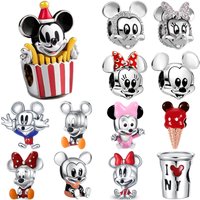 925 Sterling Silver Red Bow Tie Ice Cream Mouse Charm Beads Dangle Beads for Bracelet, DIY Jewelry Gift for Women Gift