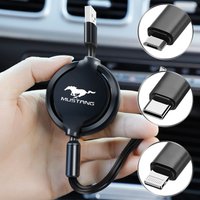 Car 3 In 1 USB Cable Retractable Fast Charging Cable Tool For Ford Mustang GT 2020 2019 2018 2017 2016 SHELBY Car Accessories