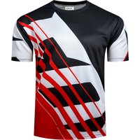 Men’s Red Black Mountain Bike Jersey Shirt, Lightweight Breathable Quick Dry MTB Racing Top with Modern Geometric Speed Stripe