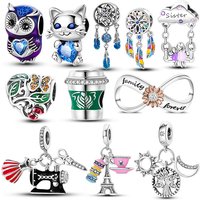 Silver Plated Charms Beads Earphone Pendant Cup Sister Dangle Fit Original Necklace Bracelet Gift Women Party Diy