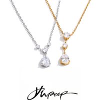 Yhpup 2 Style Stainless Steel Cubic Zirconia Water Drop Pendant Necklace Delicate Daily Shiny Premium Collar Jewelry Accessories