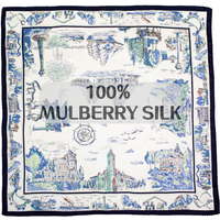 French Art 100% Mulberry Silk Square Scarf for Women Hand Drawn City Print Lace Trim Breathable Skin Friendly Neck Shawl