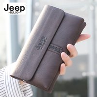 JEEP BULUO Men Hand bags Pu leather boss wallet purses for phone cards Clutches Waterproof Business Office work brown