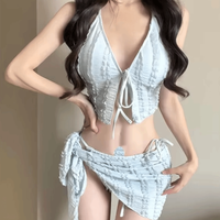 Slimming Design Three-Piece Bikini Strapless Small Chest Korean Style Bikini High-End Feel Separate Pieces Women's Swimsuit