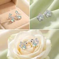 Grade A Jadeite Stud Earrings Natural Real Jade 925 Silver Paved Zircon Comfortable Fit Ear Jewelry Charm Gifts for Girl Women