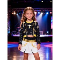 Girls' Summer Casual Outfit: Fashionable Printed Short Top + Tank Top + Short Skirt 3-Piece Set with Moon Print, Stylish and Versatile, Suitable for Girls Aged 4-12, for Home, Casual Outings, and