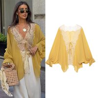 Women's Lace Shirt New 2026 Summer Fashion Women Long Sleeve Asymmetry Hem Lightweight Shirt Female Translucent Shirt & Blouses
