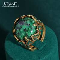 Vintage Jewelry Full Rhinestones Leave Green Peacock Stone Rings for Woman Gold Color Party Gift Bohemia Wedding New in 2024