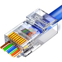 CAT5E RJ45 Modular Plug 8P8C Pass Through Connectors Crystal End Gold-Plated UTP Standard Ethernet Network Modular Plug