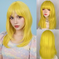 Synthetic Long Straight Yellow Wig with Bangs For Women Daily Cosplay Lolita Party Fluffy Heat Resistant Fake Hair
