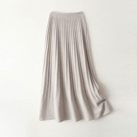 Women's 100% Pure Wool Skirt Autumn Winter Soild Mid-calf A-line Knitted Full Skirt High Waist Dress Elegant Basic High-end