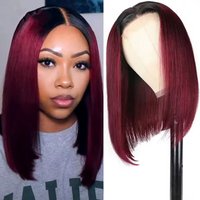 Brazilian Bone Straight Human Hair Wigs T1B/99J Short Bob Wig Straight 13x4 Lace Frontal Wig T Part Lace Closure Wigs for Women