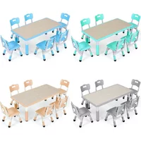 Rectangle Kids Table with 6 Chairs Set, Height Adjustable Toddler Multi Activity Table Set, Arts&Crafts Desk for Girls, 2-10 old