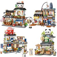 Street View Serie Bausteine Izakaya rasierte Eisladen Takoyaki Shop Coffee Shop Panda Teehaus Modell Kinder geschenk