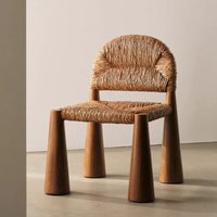 Medieval designer grass rattan dining chair vintage solid wood surprise quiet wind woven chair restaurant furniture