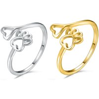 Cute Hollow Heart Dog Paw Ring Adjustable Stainless Steel Pet Footprint Rings For Women Dog Mom Jewelry