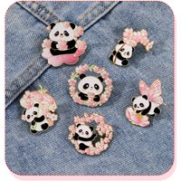 6Pcs Kawaii Chibi Sakura Panda Enamel Pins Cartoon Cherry Blossom Animal Pandas Brooch Lapel Badge Backpack Decor Prop Fans Gift