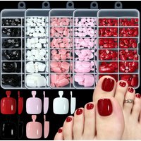 120Pcs Solid/French Short Square Press On Toe Nails Resin Nude Pink Full Cover Fake Toenails Y2K DIY Foot Tips For Salon&Home