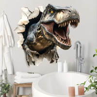 2pcs T-Rex Breaking Through Wall Theme Wall Sticker,Suitable for Bathroom,Bedroom,LivingRoom,A Creative Gift for Dinosaur Lovers