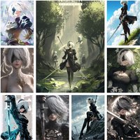 NieR:Automata Diamond Painting Kit 5D DIY Full Round Diamond Painting Art Gift Crafts Home Decor Adult Children Gift